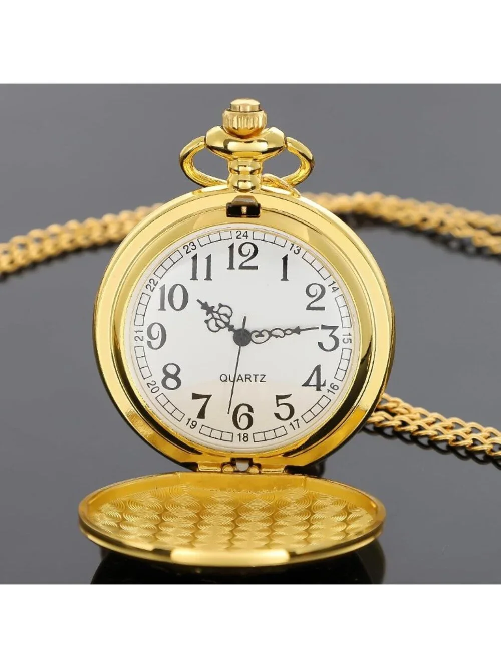 Men's Gold Analog Quartz Arabic Numerals Engraved Cowboy Vintage Pocket Watch